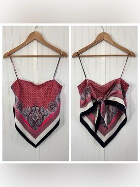 ZARA Paisley Scarf Top Bandana Cami Pink Tie Back Festival Boho M/L